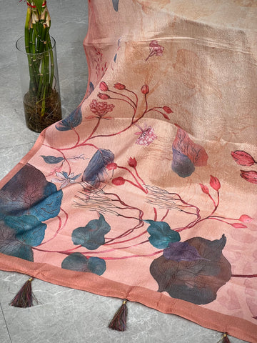 Leafy Dance in Tussar Tissue Crushed Saree Geetha Creation